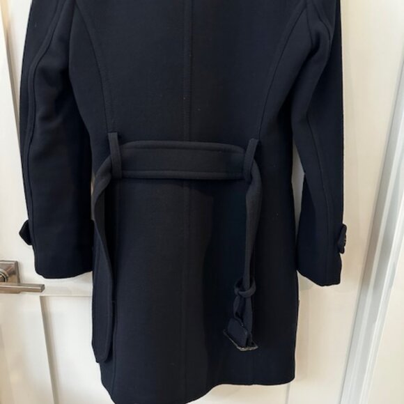 Womens Jcrew Navy Blue Italian Double Cloth Wool Coat with Belt, Size 0 - Picture 9 of 9